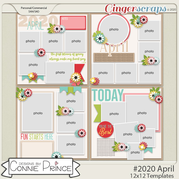 #2020 April - 12x12 Template Pack (CU Ok) by Connie Prince