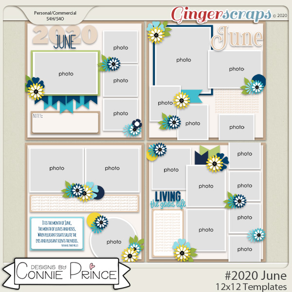 #2020 June - 12x12 Template Pack (CU Ok) by Connie Prince