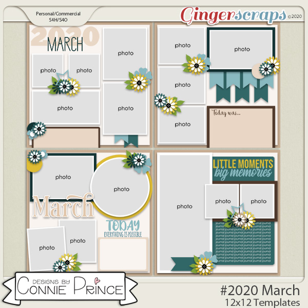 #2020 March - 12x12 Template Pack (CU Ok) by Connie Prince
