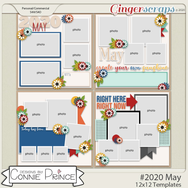 #2020 May - 12x12 Template Pack (CU Ok) by Connie Prince