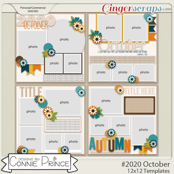 #2020 October - 12x12 Template Pack (CU Ok) by Connie Prince