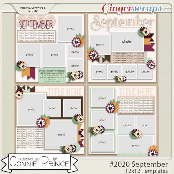 #2020 September - 12x12 Template Pack (CU Ok) by Connie Prince