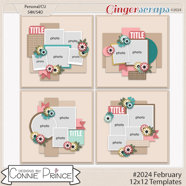 #2024 February -  12x12 Templates (CU Ok) by Connie Prince