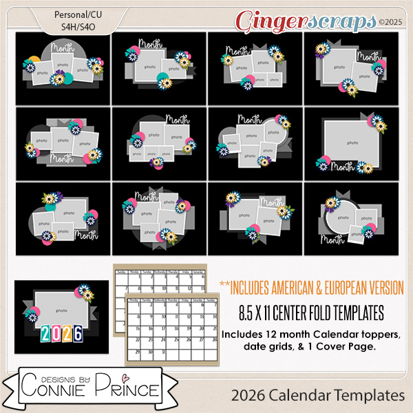 2026 Calendar Templates by Connie Prince (CU Ok)