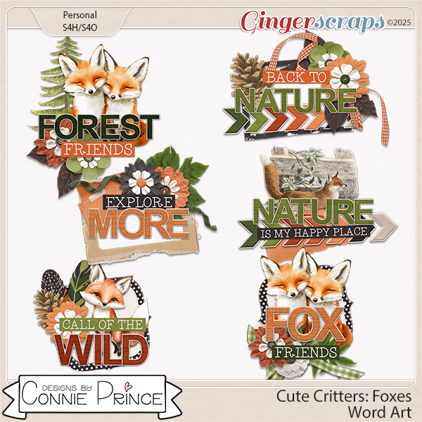 Cute Critters: Foxes - Word Art Pack by Connie Prince