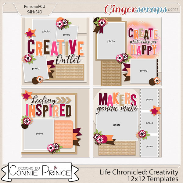 Life Chronicled: Creativity -  12x12 Templates (CU Ok) by Connie Prince