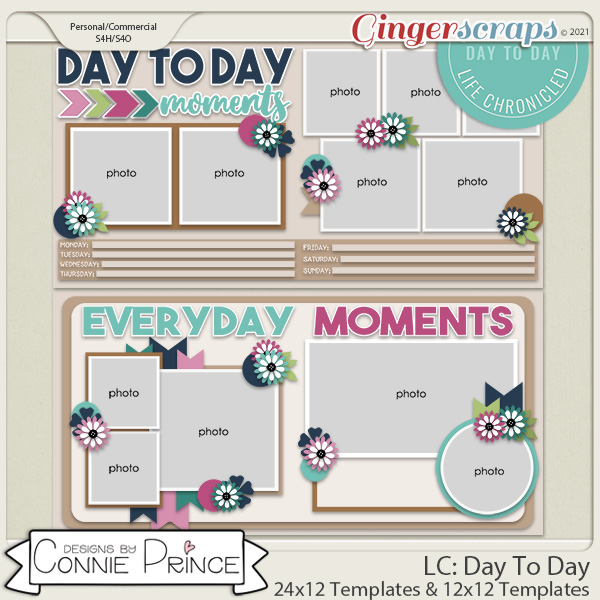 Life Chronicled: Day To Day -  24x12 or 12x12 Templates (CU Ok) by Connie Prince