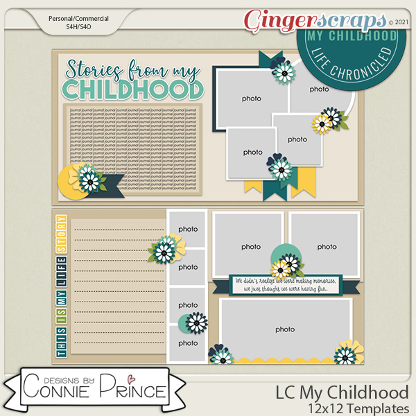 Life Chronicled: My Childhood -  24x12 or 12x12 Templates (CU Ok) by Connie Prince