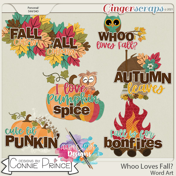 Whoo Loves Fall?  - Word Art Pack by Connie Prince & Adrienne Skelton