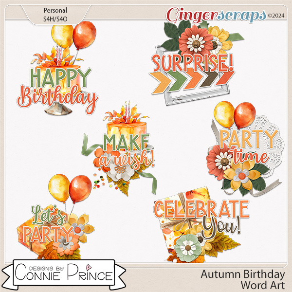 Autumn Birthday - Word Art Pack by Connie Prince
