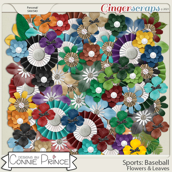 Sports: Baseball  - Flowers & Leaves by Connie Prince