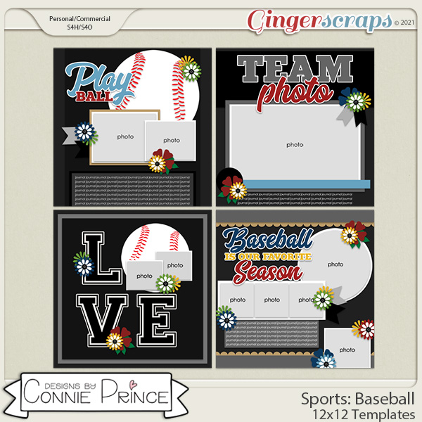 Sports: Baseball  - 12x12 Templates (CU Ok) by Connie Prince