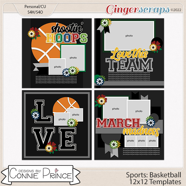 Sports: Basketball  - 12x12 Templates (CU Ok) by Connie Prince