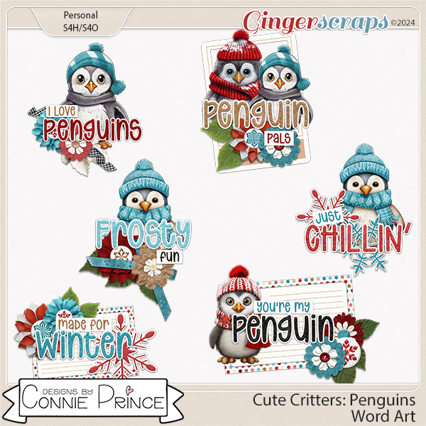 Cute Critters : Penguins - Word Art Pack by Connie Prince