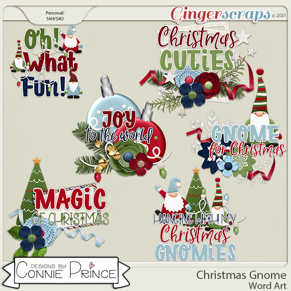 Christmas Gnome  - Word Art Pack by Connie Prince
