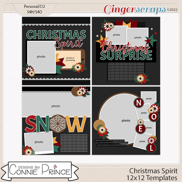 Christmas Spirit - 12x12 Templates (CU Ok) by Connie Prince