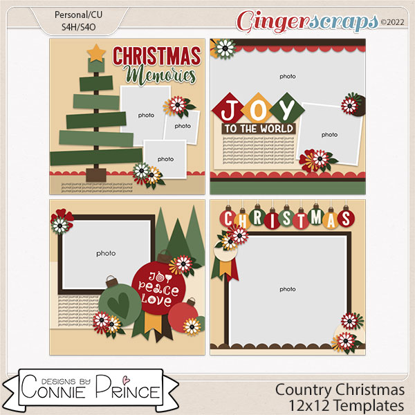 Country Christmas - 12x12 Templates (CU Ok) by Connie Prince