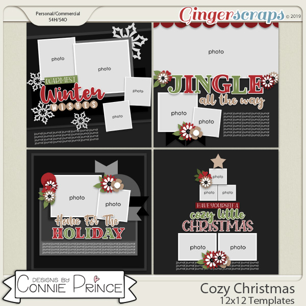 Cozy Christmas - 12x12 Templates (CU Ok) by Connie Prince