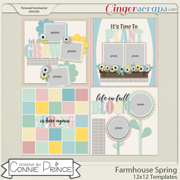 Farmhouse Spring - 12x12 Templates (CU Ok) by Connie Prince