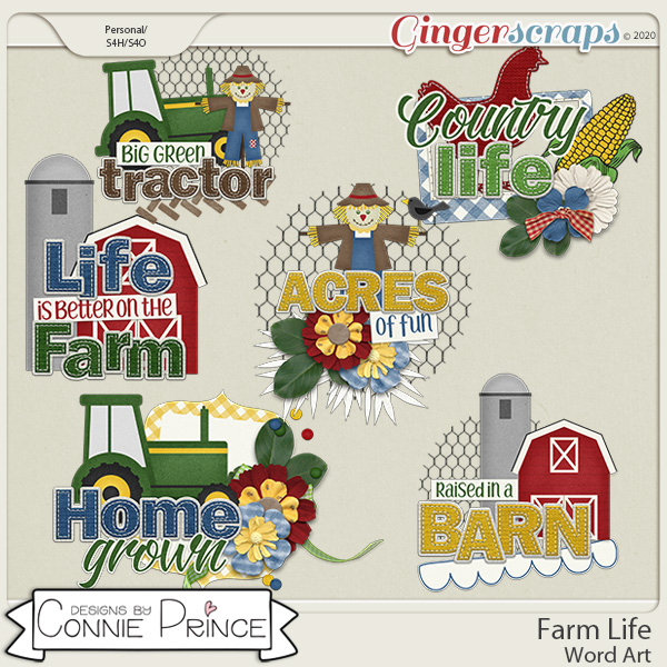 GingerScraps Word Art Farm Life Word Art Pack By Connie Prince