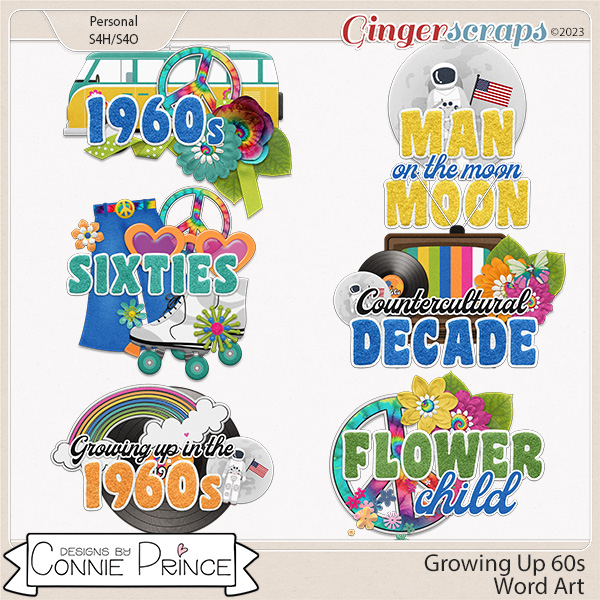 Growing Up 60s - Word Art Pack by Connie Prince