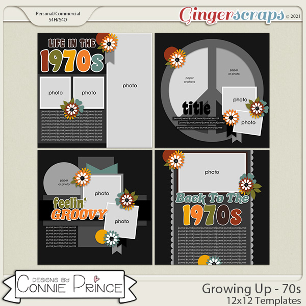 Growing Up 70s - 12x12 Templates (CU Ok) by Connie Prince