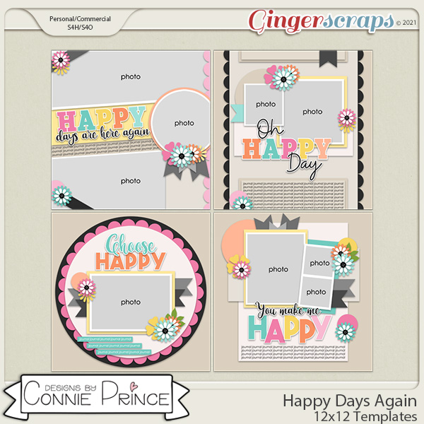 Happy Days Again  - 12x12 Templates (CU Ok) by Connie Prince