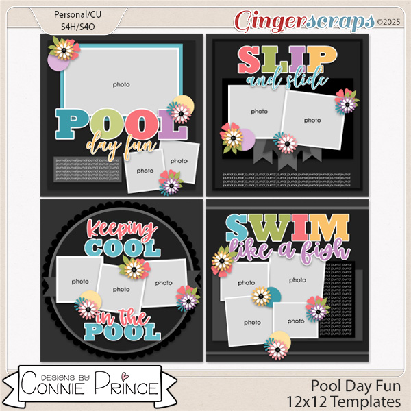 Pool Day Fun -  12x12 Templates (CU Ok) by Connie Prince