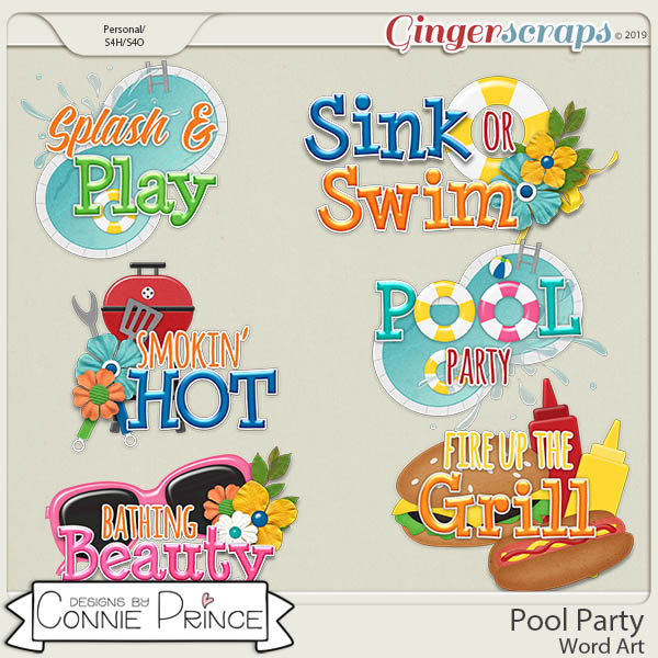 Pool Party - Word Art Pack by Connie Prince