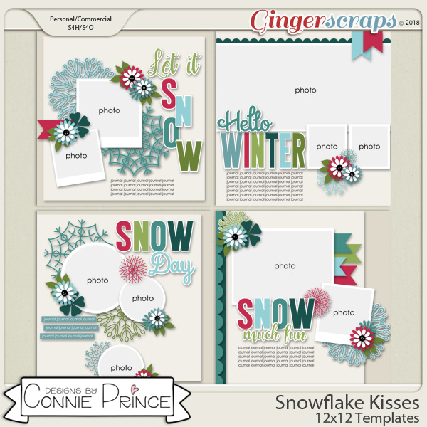 Snowflake Kisses - 12x12 Templates (CU Ok) by Connie Prince