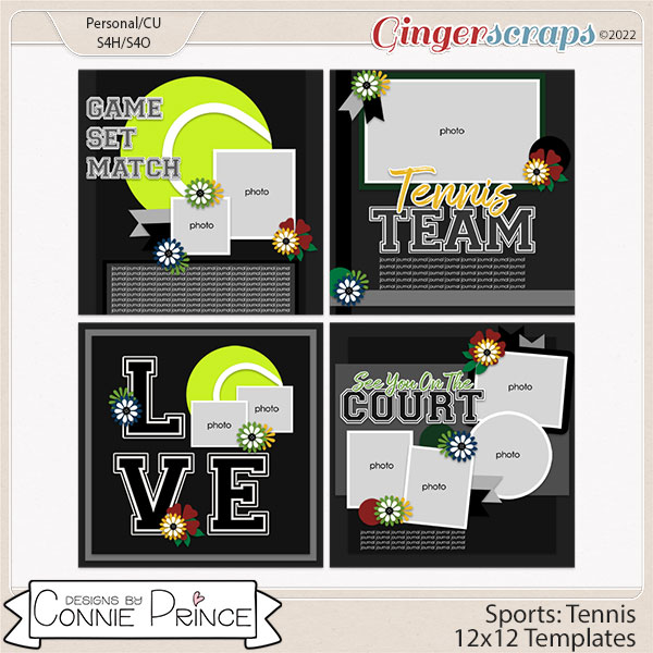 Sports: Tennis - 12x12 Templates (CU Ok) by Connie Prince