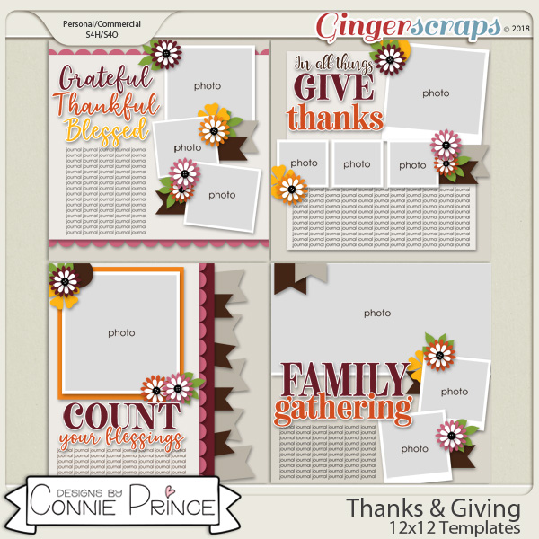 Thanks & Giving - 12x12 Templates (CU Ok) by Connie Prince