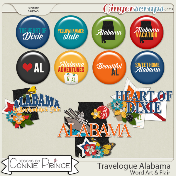 Travelogue Alabama - Word Art & Flair Pack by Connie Prince
