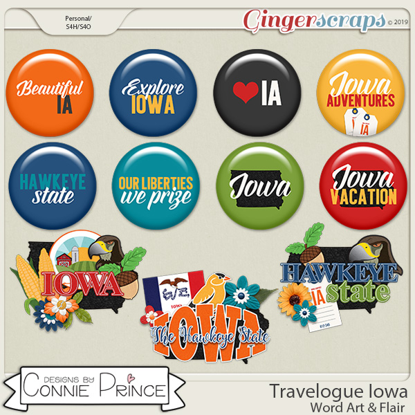 Travelogue Iowa - Word Art & Flair Pack by Connie Prince