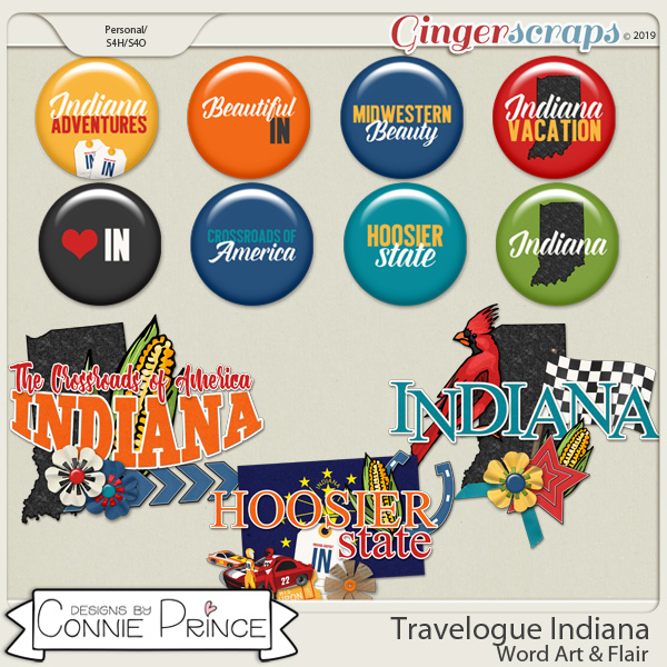 Travelogue Indiana - Word Art & Flair Pack by Connie Prince