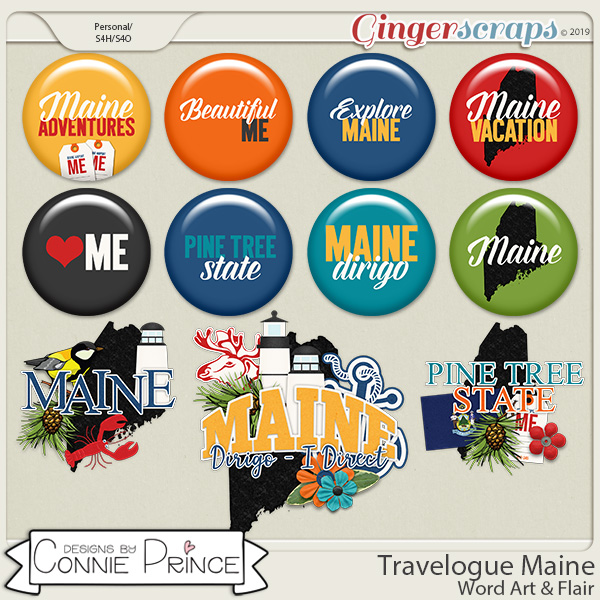 Travelogue Maine - Word Art & Flair Pack by Connie Prince