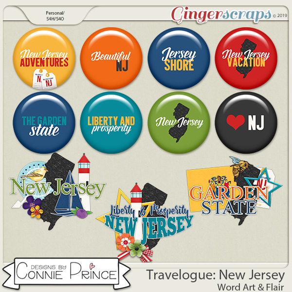 Travelogue New Jersey - Word Art & Flair Pack by Connie Prince