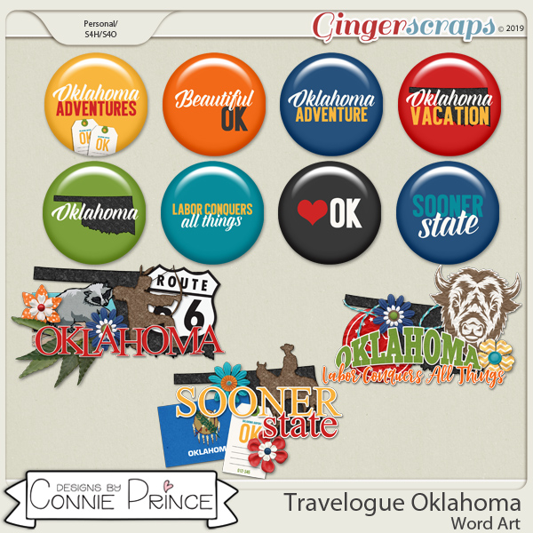 Travelogue Oklahoma - Word Art & Flair Pack by Connie Prince