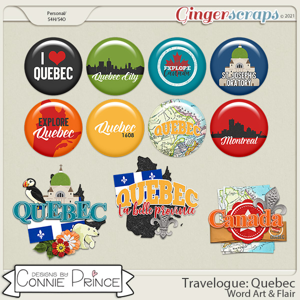 Travelogue Quebec Canada - Word Art & Flair Pack by Connie Prince