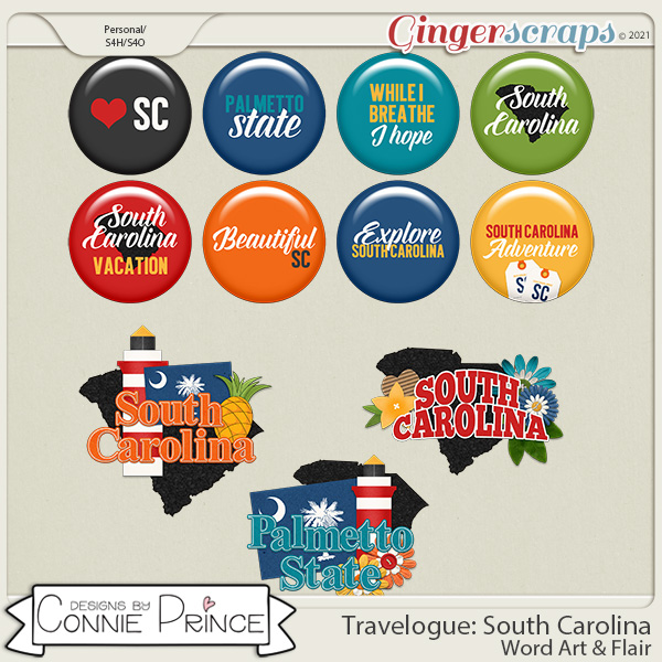 Travelogue South Carolina - Word Art & Flair Pack by Connie Prince