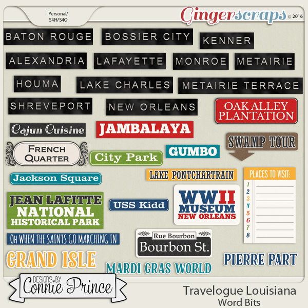 Travelogue Louisiana - Word Bits