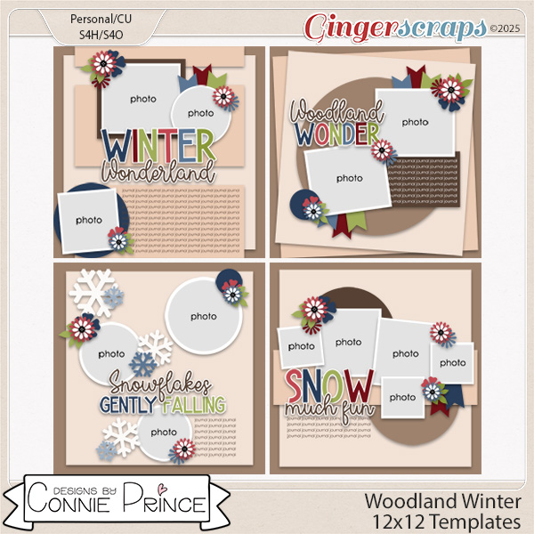 Woodland Winter -  12x12 Templates (CU Ok) by Connie Prince