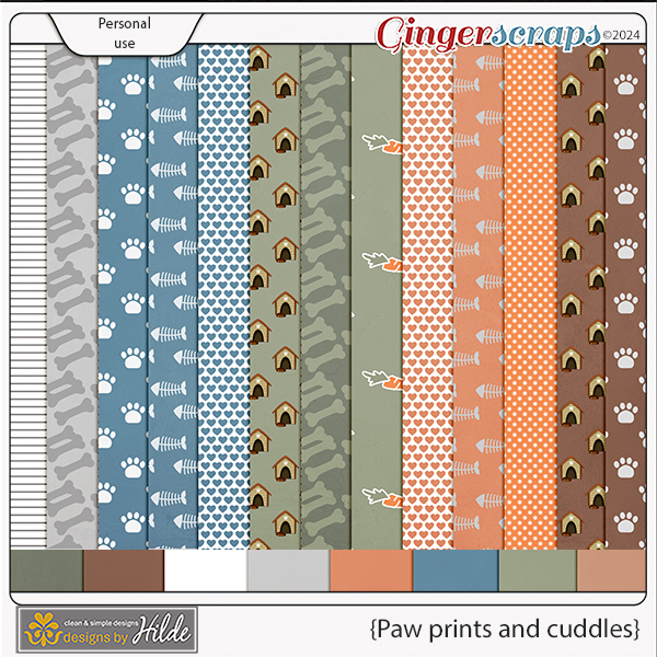 Paw prints and cuddles paper pack by Designs by Hilde