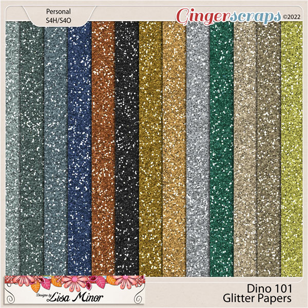 Dino 101 Glitter Papers from Designs by Lisa Minor