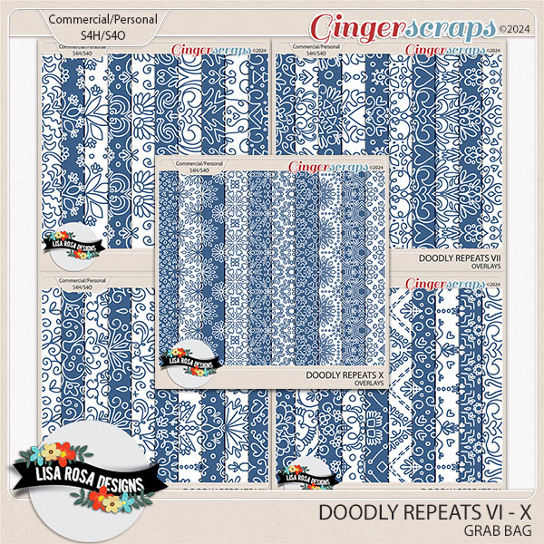 Doodly Repeats VI to X Grab Bag - CU/PU Pattern Overlays by Lisa Rosa Designs