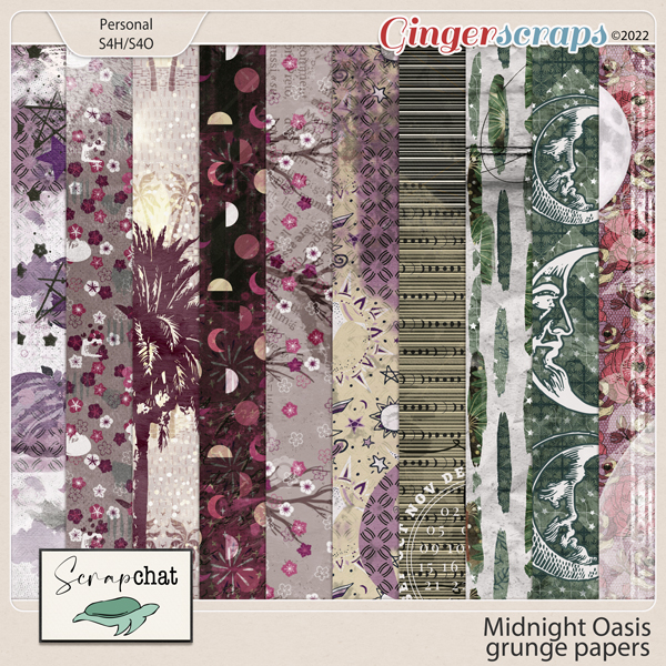 Moonlight Oasis Grunge Papers by ScrapChat Designs