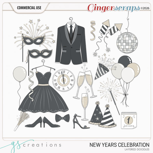 New Year Celebration Layered Doodles (CU) by GS Creations