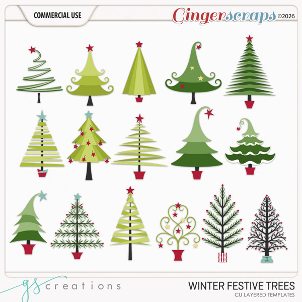 Winter Festive Trees Layered Templates (CU) by GS Creations