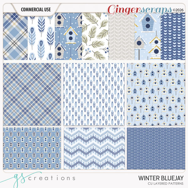 Winter Bluejays Layered Patterns (CU) by GS Creations