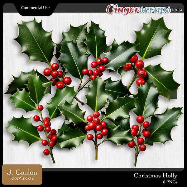 Christmas Holly CU Embellishments by J. Conlon and Sons